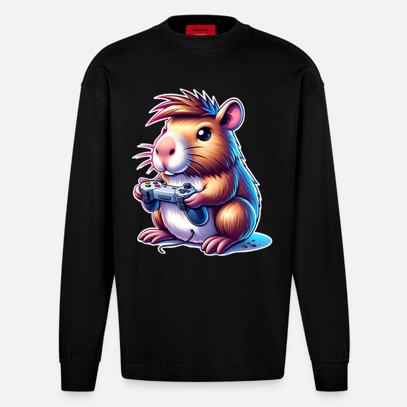 Capybara Gaming - Heavyweight Oversized Organic Langarmshirt Made in EU - SOLID BLACK