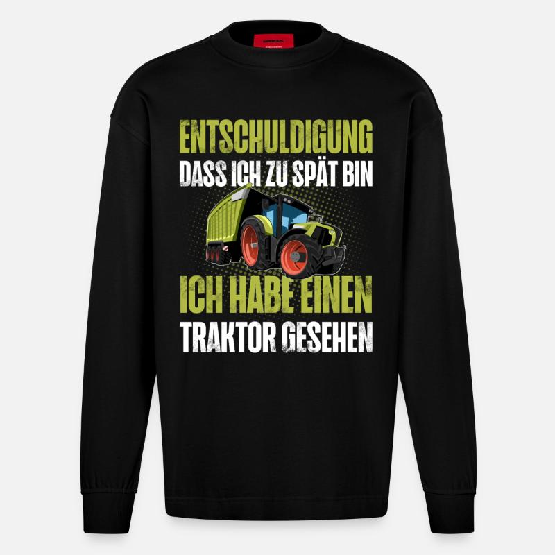 Traktor Lustiger Spruch - Heavyweight Oversized Organic Langarmshirt Made in EU - SOLID BLACK