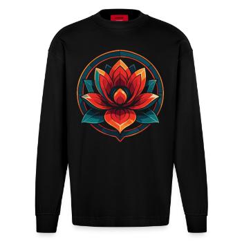 Lotus Flower Mindfulness Affirmation - Heavyweight Oversized Organic Longsleeve Shirt Made in EU - SOLID BLACK - Front