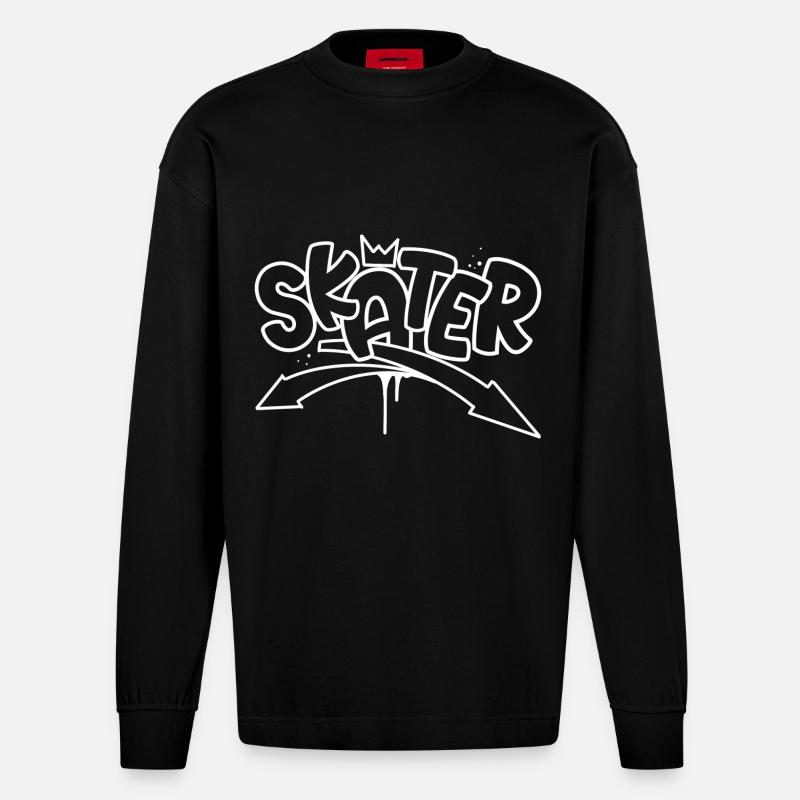 Skater Graffiti Skateboard - Manches longues bio épais oversize fabriqué en UE - SOLID BLACK