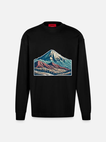 Mountains - Heavyweight Oversized Organic Longsleeve Shirt Made in EU - SOLID BLACK