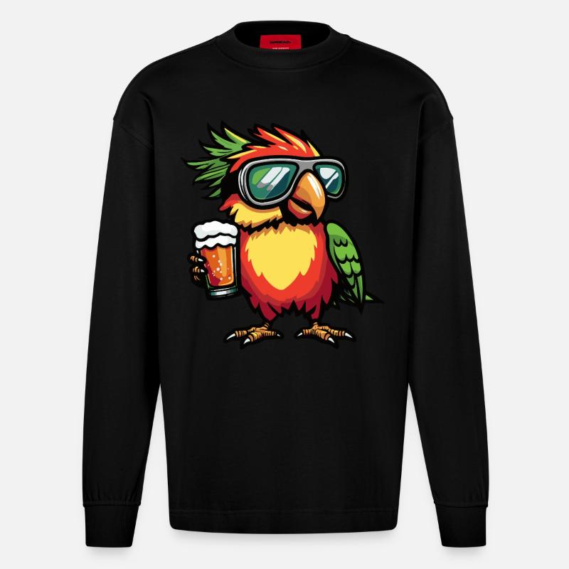 Papagai Apres Ski Bier Comic - Heavyweight Oversized Organic Langarmshirt Made in EU - SOLID BLACK