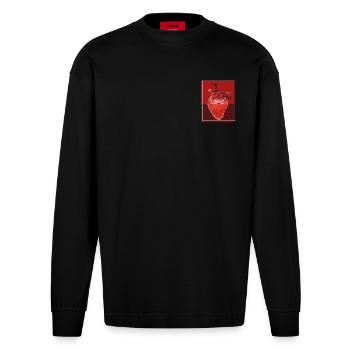 Herz Erdbeer Fusion - Heavyweight Oversized Organic Langarmshirt Made in EU - SOLID BLACK - Vorne