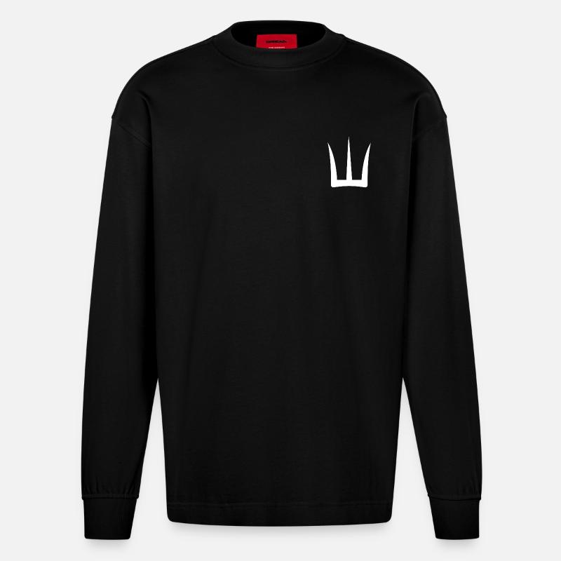 Weißer Dreizack - Heavyweight Oversized Organic Langarmshirt Made in EU - SOLID BLACK