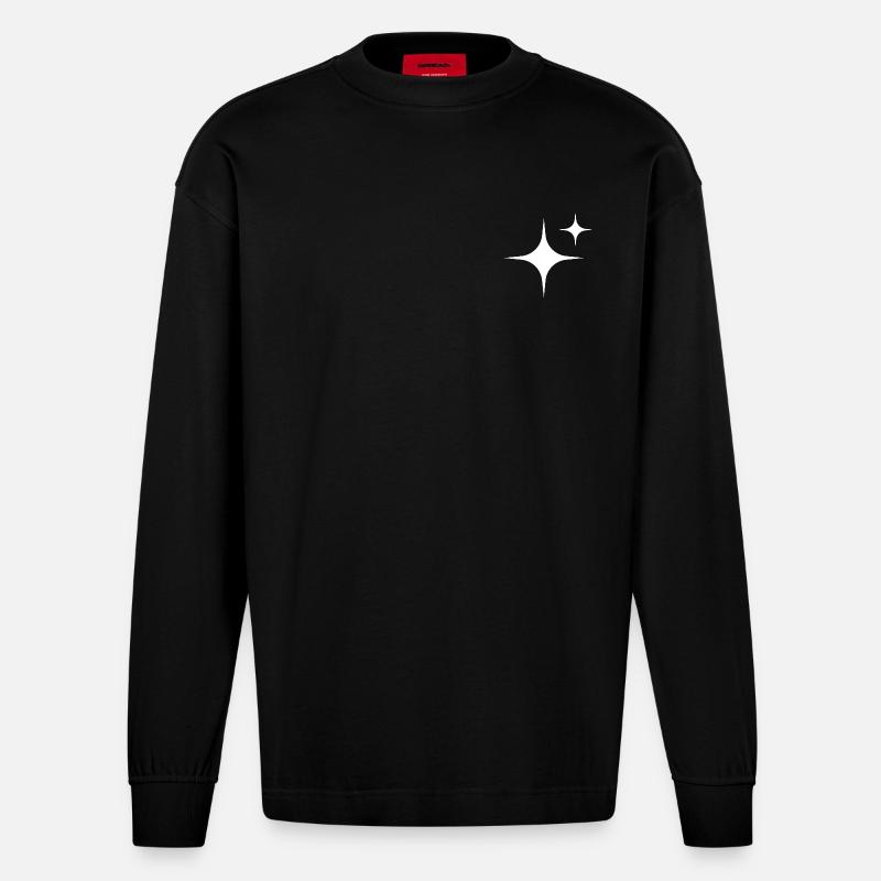 Stars White - Heavyweight Oversized Organic Langarmshirt Made in EU - SOLID BLACK
