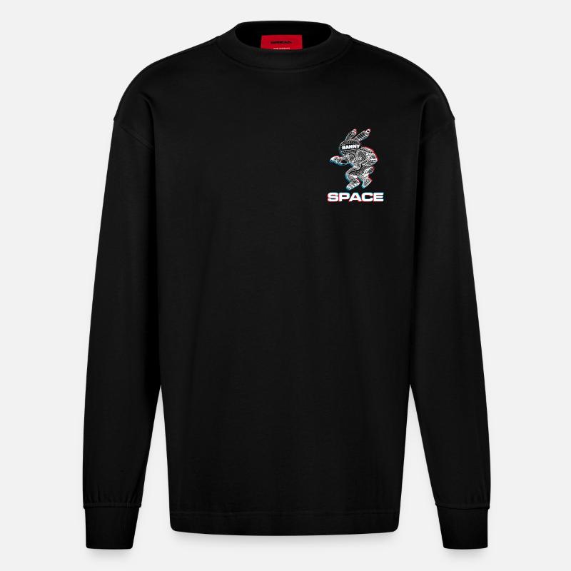 Abstrakter Space Bunny mit 3D-Effekt - Heavyweight Oversized Organic Langarmshirt Made in EU - SOLID BLACK
