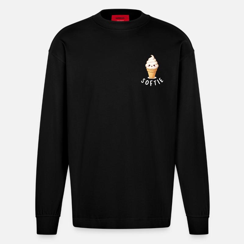 Softie. Softeis Liebe Eiscreme Statement - Heavyweight Oversized Organic Langarmshirt Made in EU - SOLID BLACK