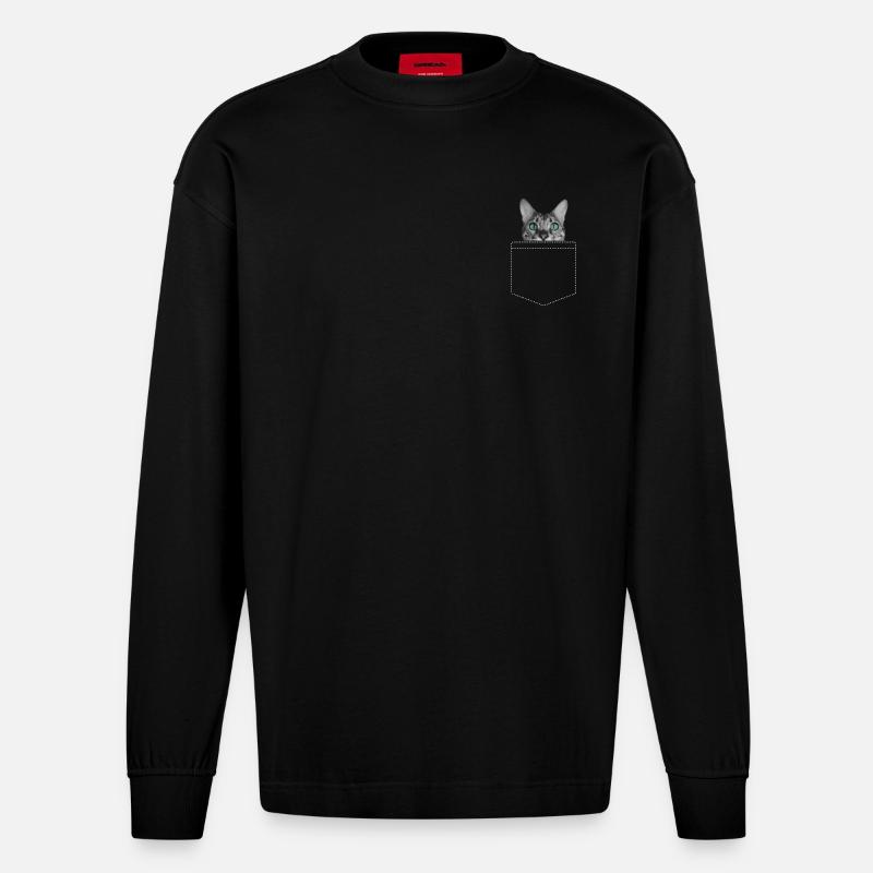 Katze Katzen - Heavyweight Oversized Organic Langarmshirt Made in EU - SOLID BLACK