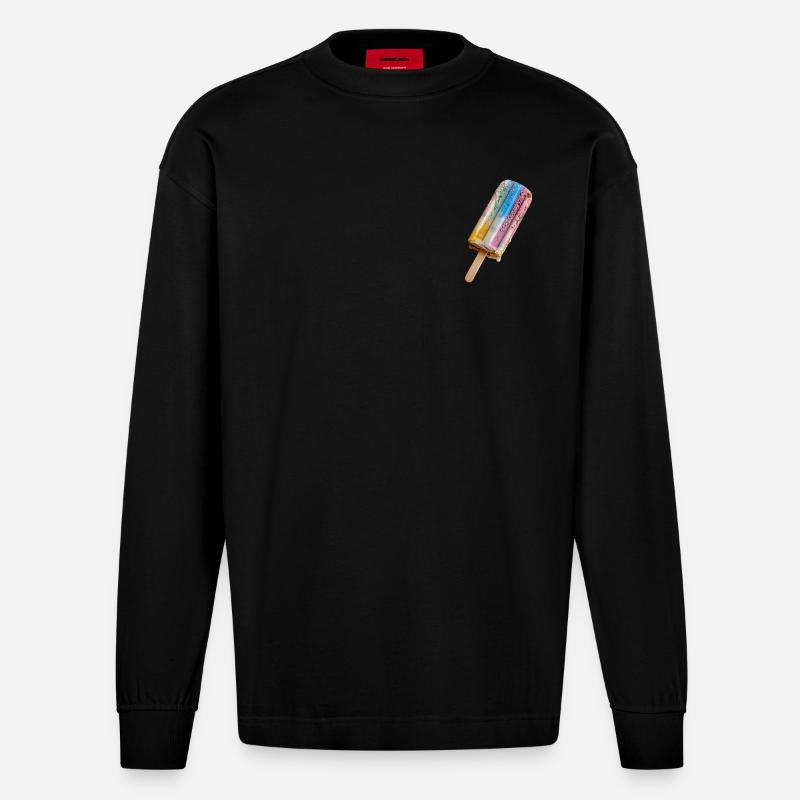 Regenbogen Eis am Stil - Heavyweight Oversized Organic Langarmshirt Made in EU - SOLID BLACK