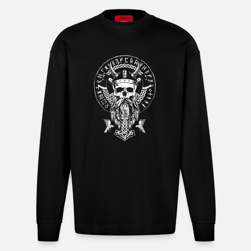 Okklutismus Wikinger Schädel Keltisch Germanisch - Heavyweight Oversized Organic Langarmshirt Made in EU - SOLID BLACK