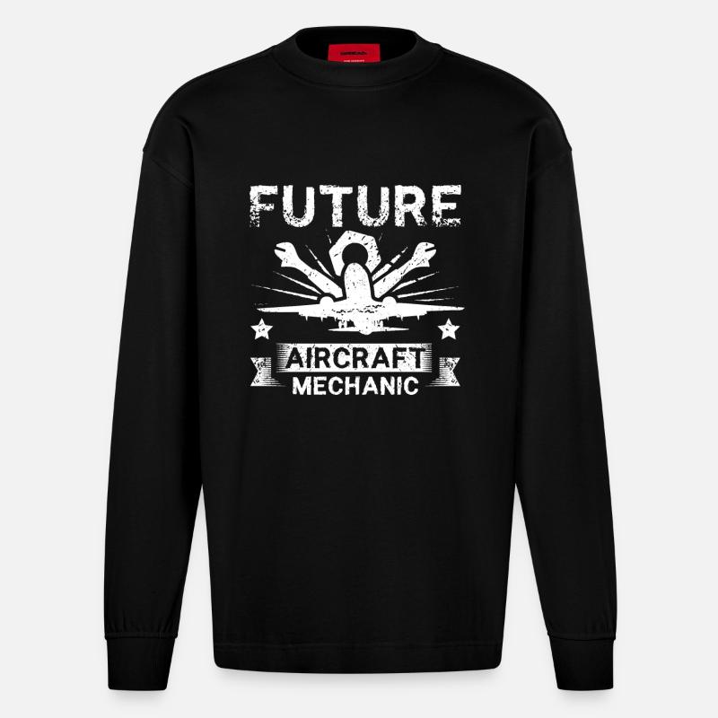 Futur mécanicien d’aéronefs - Manches longues bio épais oversize fabriqué en UE - SOLID BLACK