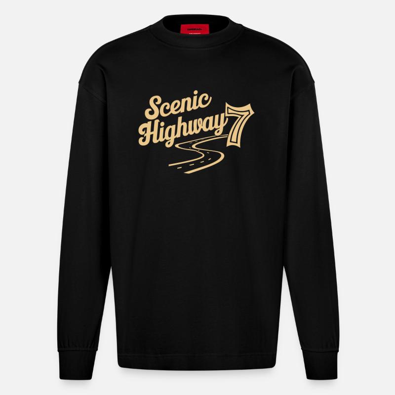Scenic Highway 7 Abenteuer - Heavyweight Oversized Organic Langarmshirt Made in EU - SOLID BLACK