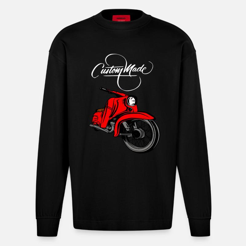Simson Schwalbe DDR Moped - Heavyweight Oversized Organic Langarmshirt Made in EU - SOLID BLACK