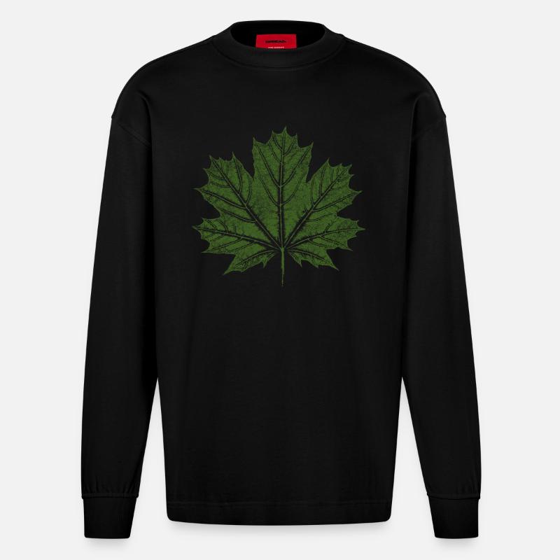 Maple Leaf / Leaf - BOTANICAL Maple - Heavyweight Oversized Organic Longsleeve Shirt Made in EU - SOLID BLACK