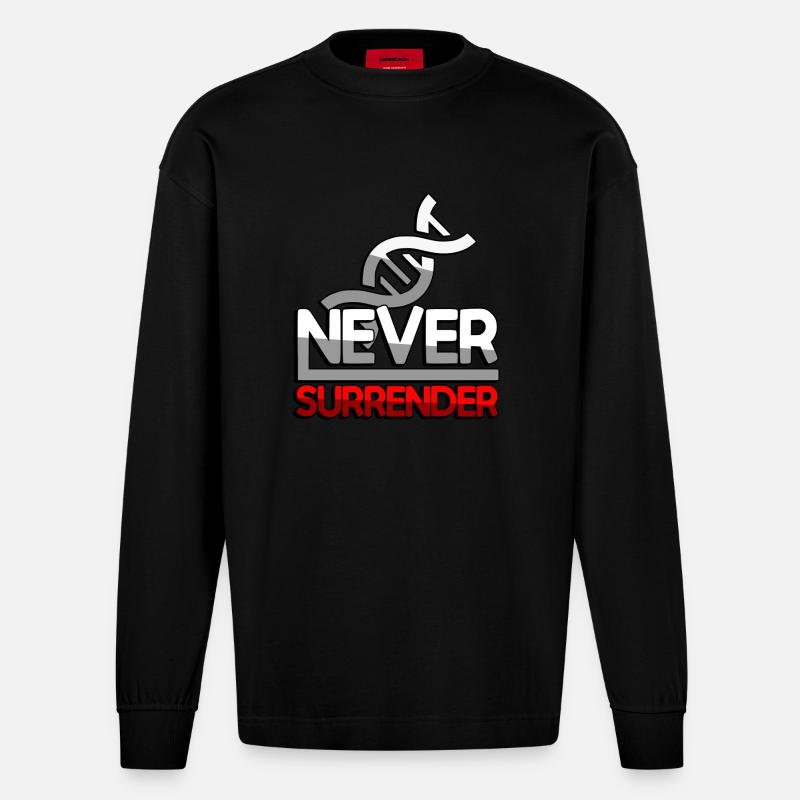 NEVER SURRENDER (Rouge) + ADN - Jeux - Manches longues bio épais oversize fabriqué en UE - SOLID BLACK