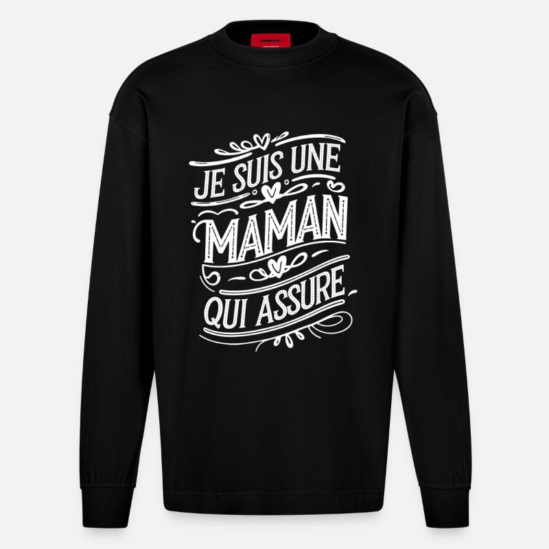 Ich bin eine Mutter, die versichert - Heavyweight Oversized Organic Langarmshirt Made in EU - SOLID BLACK