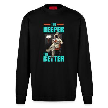 Diver diving course gift - Heavyweight Oversized Organic Longsleeve Shirt Made in EU - SOLID BLACK - Front