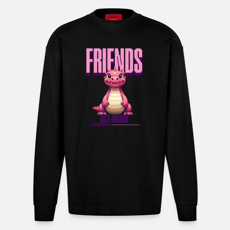 Süßer pinker Drache - Heavyweight Oversized Organic Langarmshirt Made in EU - SOLID BLACK