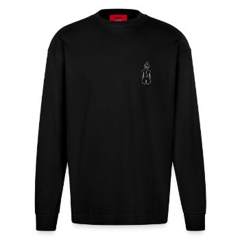 Frau Line Art Lotta weiß - Heavyweight Oversized Organic Langarmshirt Made in EU - SOLID BLACK - Vorne