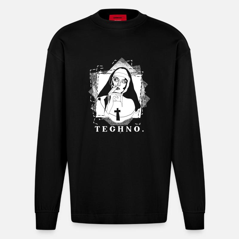 Techno Religion - Heavyweight Oversized Organic Langarmshirt Made in EU - SOLID BLACK
