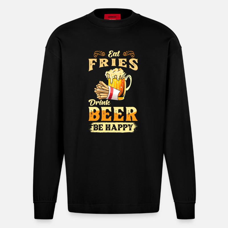 Frites et bières - Manches longues bio épais oversize fabriqué en UE - SOLID BLACK