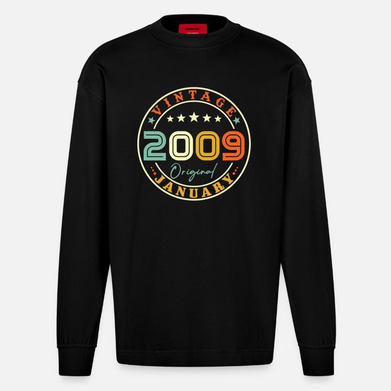 Né en janvier 2009 - Manches longues bio épais oversize fabriqué en UE - SOLID BLACK