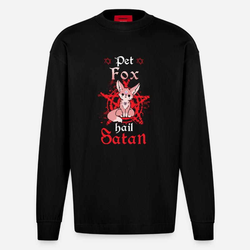 Pet Fox Hail Satan - Heavyweight Oversized Organic Langarmshirt Made in EU - SOLID BLACK