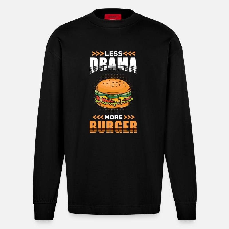 Burger Moins Drame plus Burger - Manches longues bio épais oversize fabriqué en UE - SOLID BLACK