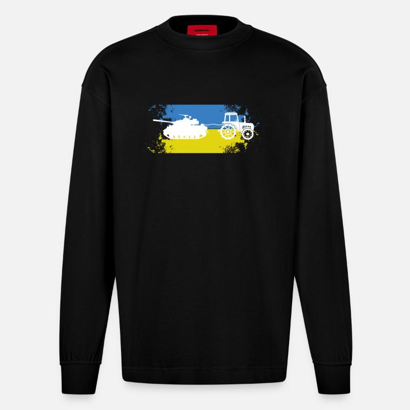 Traktor Panzer Ukraine Meme - Heavyweight Oversized Organic Langarmshirt Made in EU - SOLID BLACK