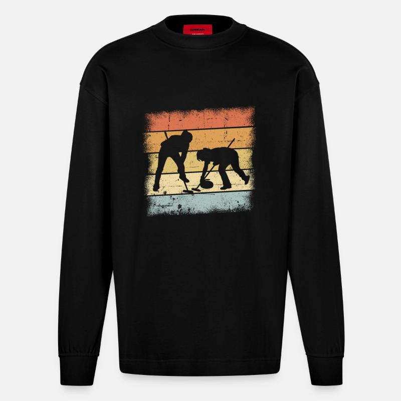 Curling Retro - Heavyweight Oversized Organic Langarmshirt Made in EU - SOLID BLACK