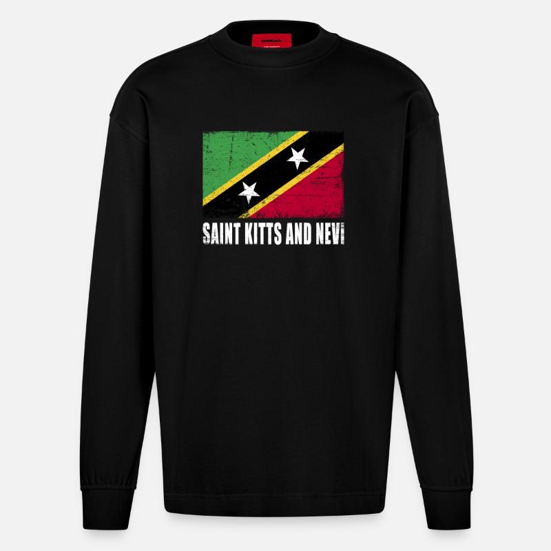 Drapeau de Saint-Kitts et Nevi - Manches longues bio épais oversize fabriqué en UE - SOLID BLACK
