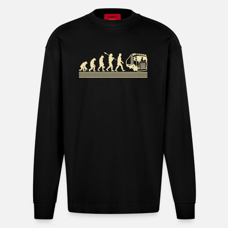 Lkw-fahrer-evolution - Heavyweight Oversized Organic Langarmshirt Made in EU - SOLID BLACK