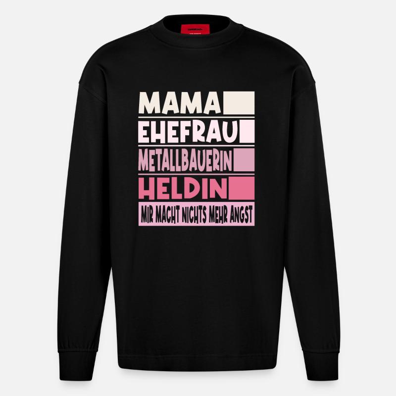 Metallbauerin Mama Ehefrau Heldin - Heavyweight Oversized Organic Langarmshirt Made in EU - SOLID BLACK
