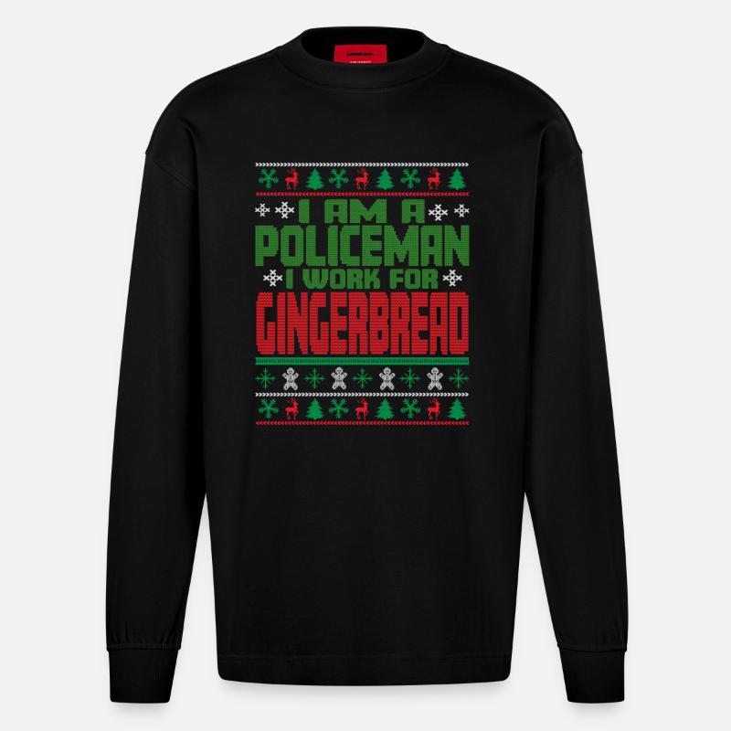 Citation de Noël du policier - Manches longues bio épais oversize fabriqué en UE - SOLID BLACK