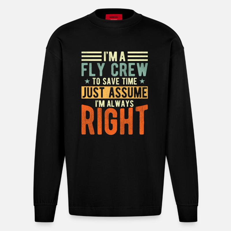 Fly Crew - Heavyweight Oversized Organic Langarmshirt Made in EU - SOLID BLACK