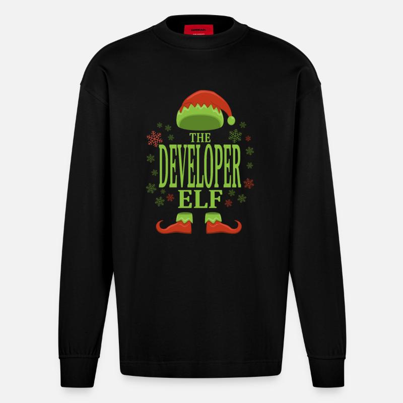 Software Developer Christmas Elf - Heavyweight Oversized Organic Longsleeve Shirt Made in EU - SOLID BLACK