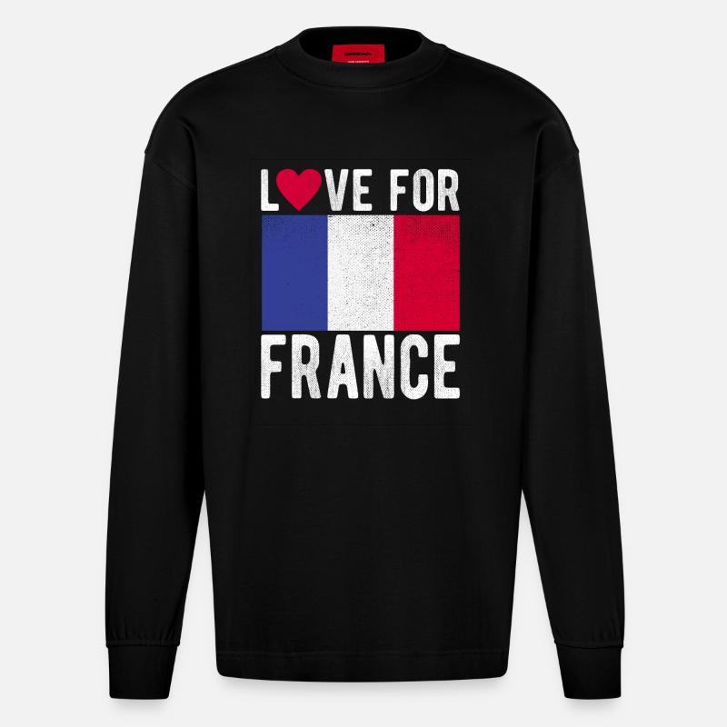 Frankreich Souvenir - Heavyweight Oversized Organic Langarmshirt Made in EU - SOLID BLACK