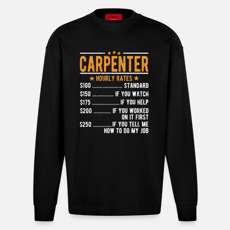 Salaire horaire du charpentier - Manches longues bio épais oversize fabriqué en UE - SOLID BLACK