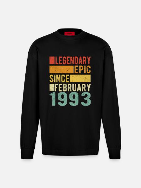 Birthday February 1993 Legendary Epic - Heavyweight Oversized Organic Longsleeve Shirt Made in EU - SOLID BLACK