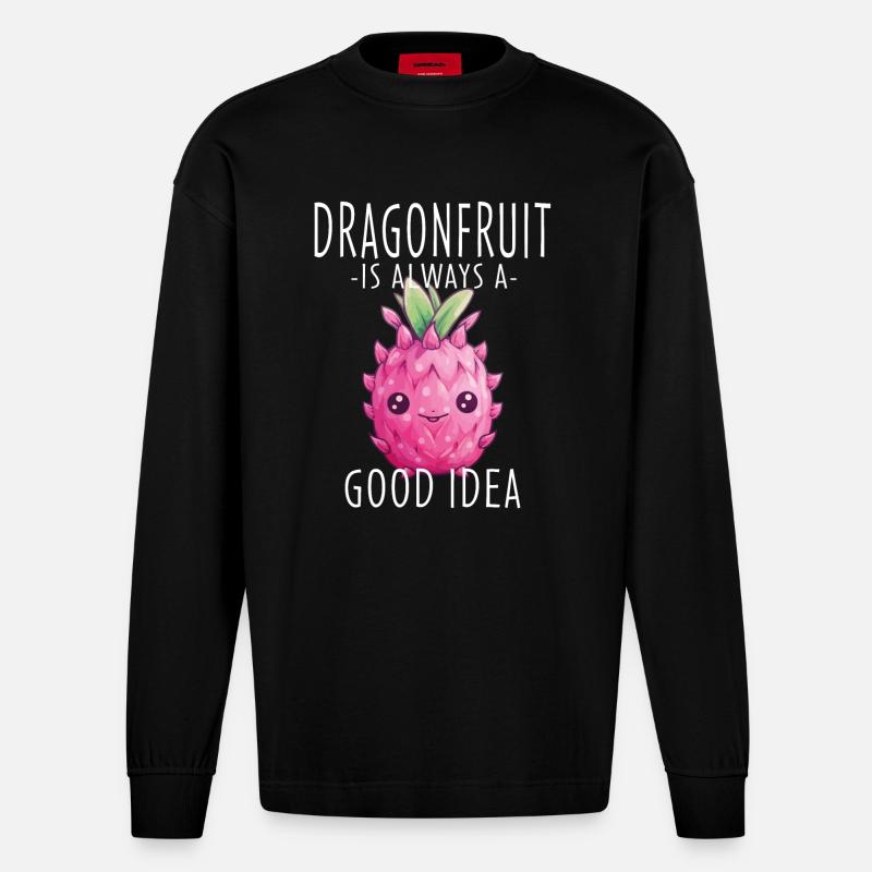 Dragonfruit Kawaii - Heavyweight Oversized Organic Langarmshirt Made in EU - SOLID BLACK