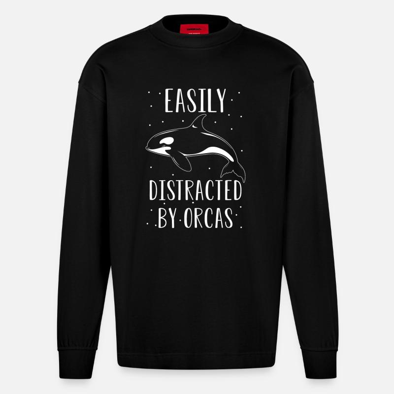 Orca Wal Spruch - Heavyweight Oversized Organic Langarmshirt Made in EU - SOLID BLACK
