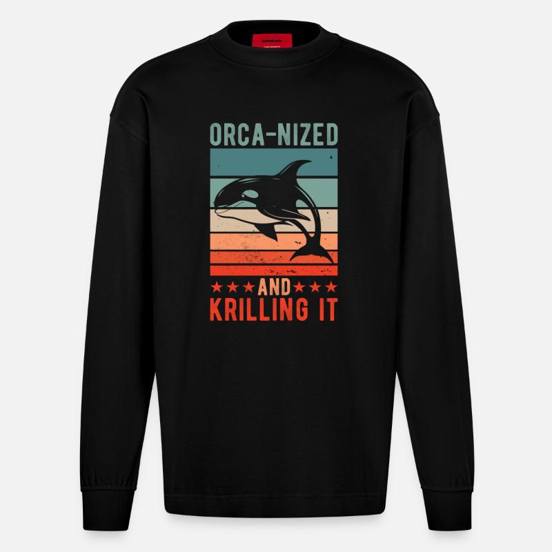 Orca-nized And Krilling It - Heavyweight Oversized Organic Langarmshirt Made in EU - SOLID BLACK
