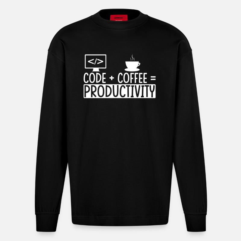 Coder Kaffee Geschenk - Heavyweight Oversized Organic Langarmshirt Made in EU - SOLID BLACK
