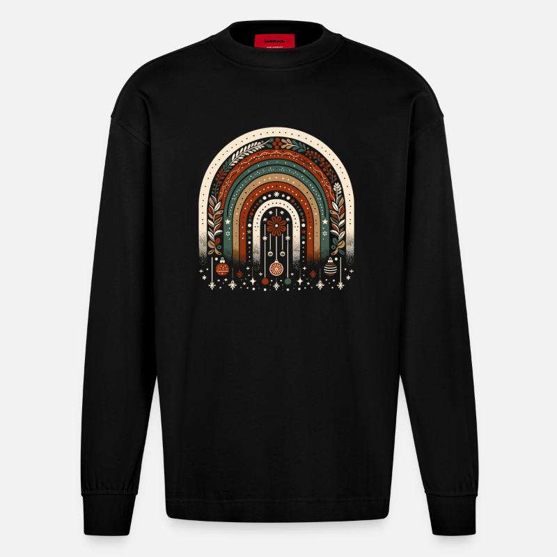 Weihnachtskranz böhmischer Regenbogen Weihnachten - Heavyweight Oversized Organic Langarmshirt Made in EU - SOLID BLACK