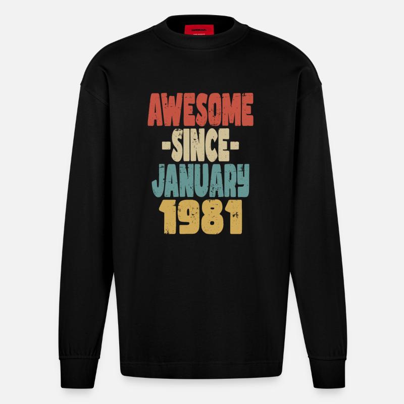 Fantastischer Januar 1981 - Heavyweight Oversized Organic Langarmshirt Made in EU - SOLID BLACK