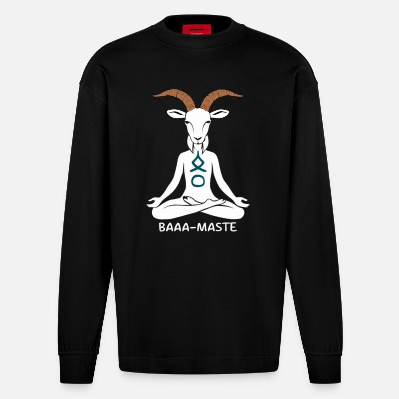Entspannte Ziege Baaa-Maste Yoga Pose - Heavyweight Oversized Organic Langarmshirt Made in EU - SOLID BLACK