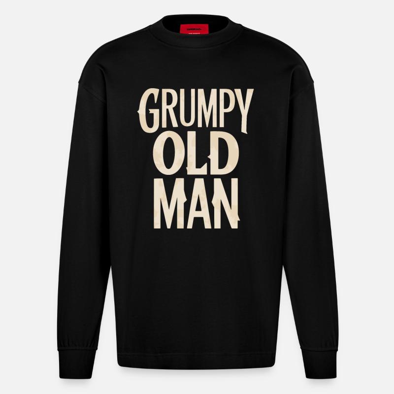 Grumpy Old Man Unverwechselbarer Stil - Heavyweight Oversized Organic Langarmshirt Made in EU - SOLID BLACK