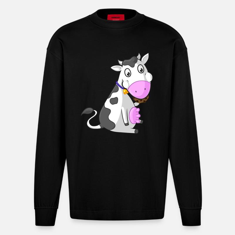 Comic-grignotant vache - Manches longues bio épais oversize fabriqué en UE - SOLID BLACK