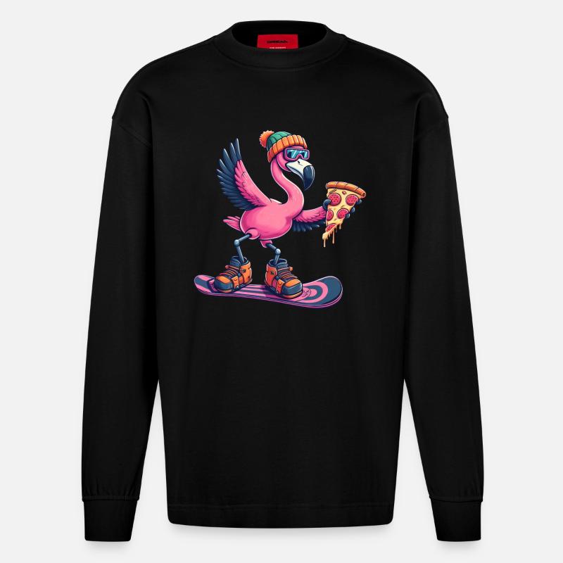 Flamingo Snowboard Pizza Hiver - Manches longues bio épais oversize fabriqué en UE - SOLID BLACK