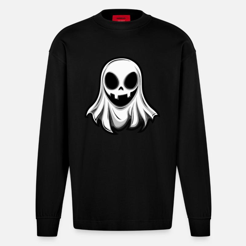 Geist Halloween Comic - Heavyweight Oversized Organic Langarmshirt Made in EU - SOLID BLACK